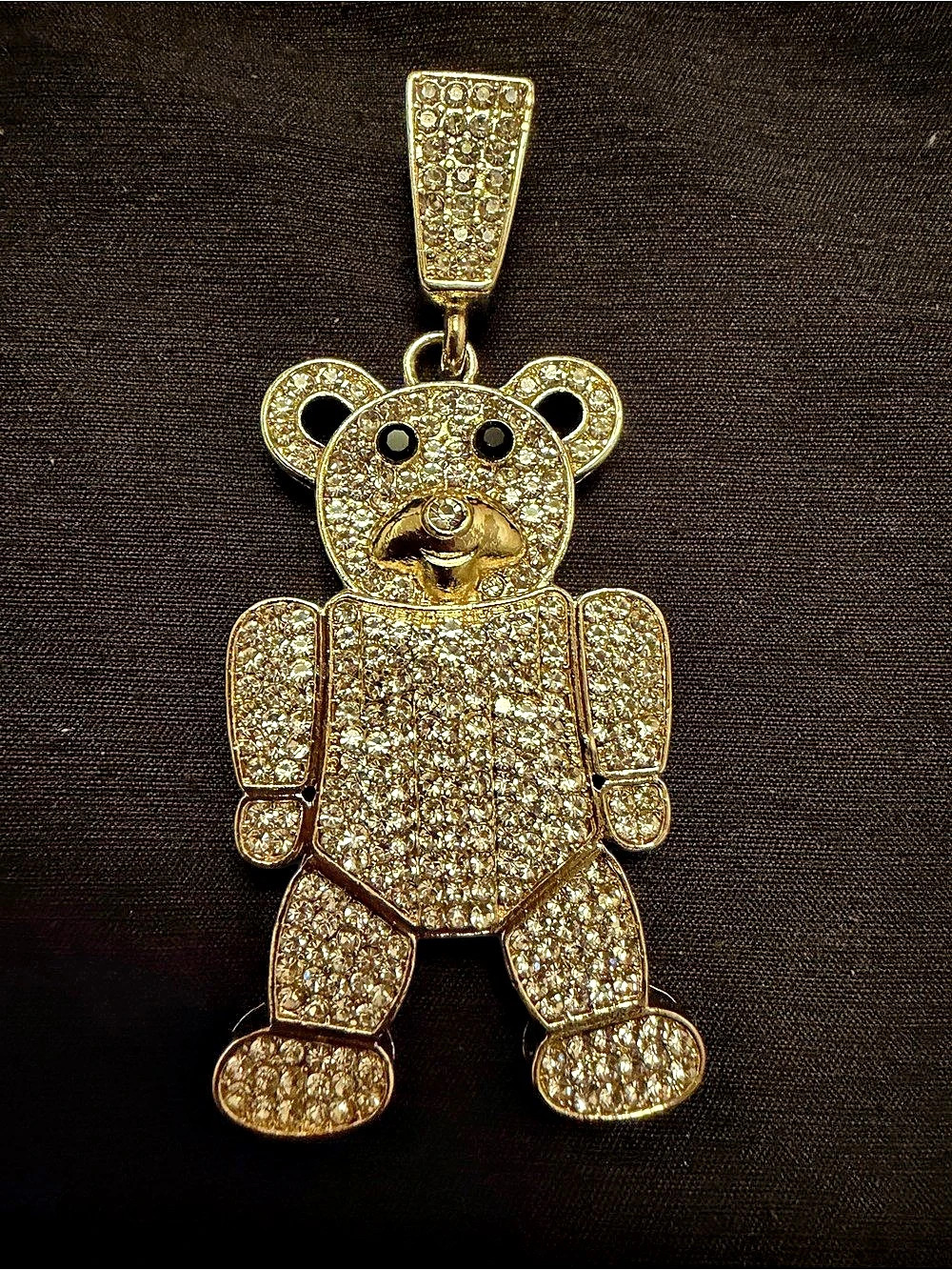 Rhinestone Teddy Bear Pendant in Gold New